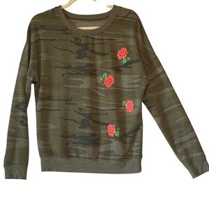 Womens Camouflage Rose Print Sweatshirt Long Sleeve Casual Pullover Top